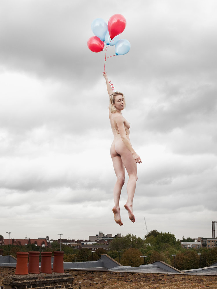 Girl Floating Away 2   Nude balloons Floating Sky 